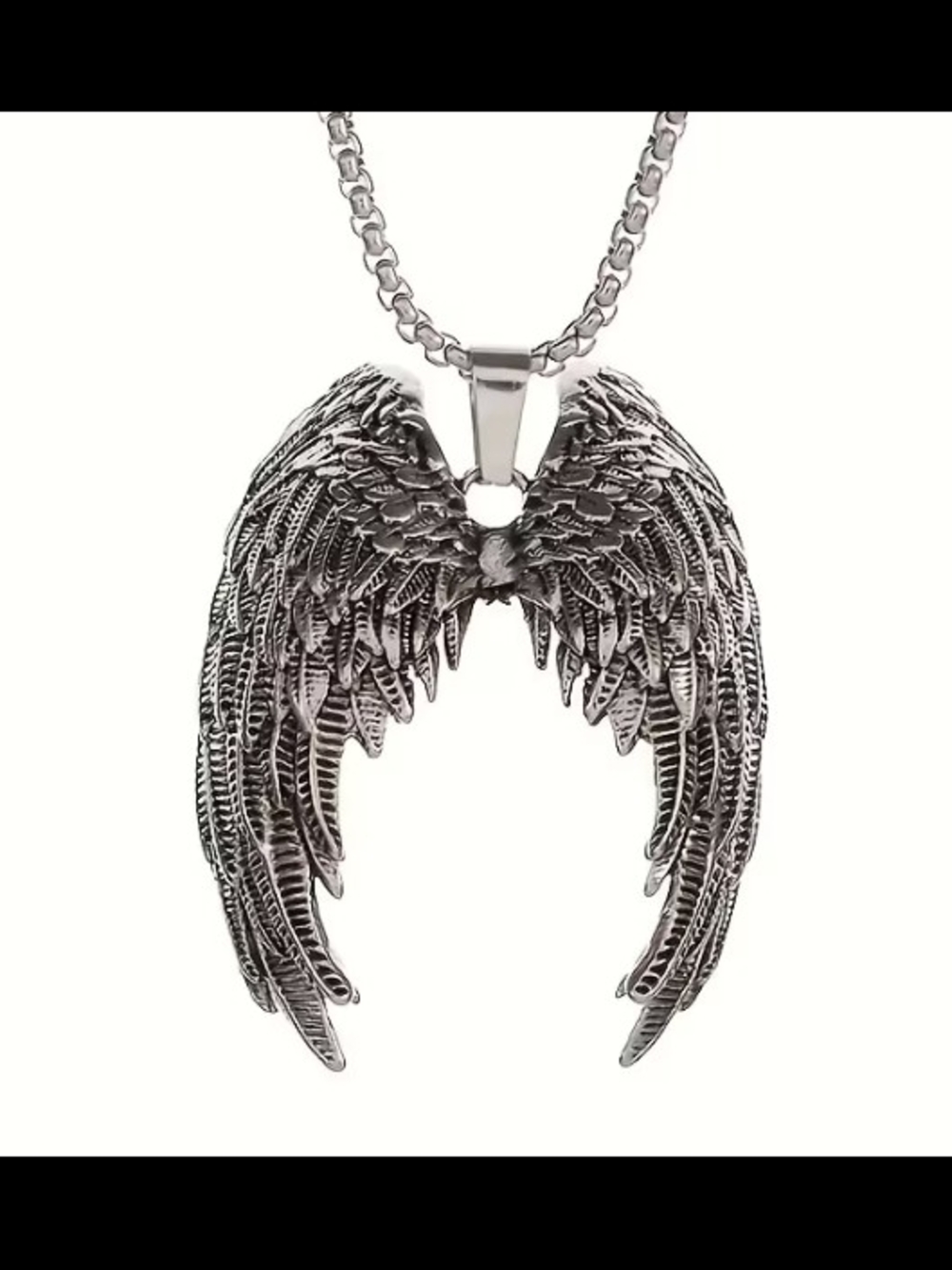 Angel Wing Pendant Necklace - Silver Tone